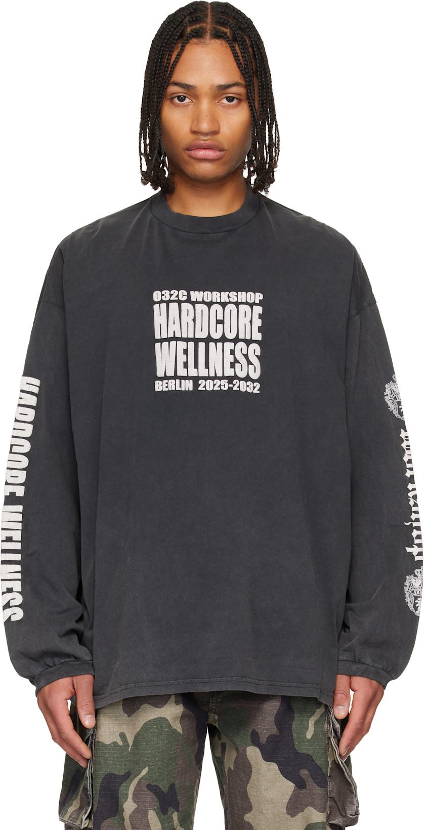 Black "Hardcore Wellness" Oversized Longsleeve T-shirt by 032C