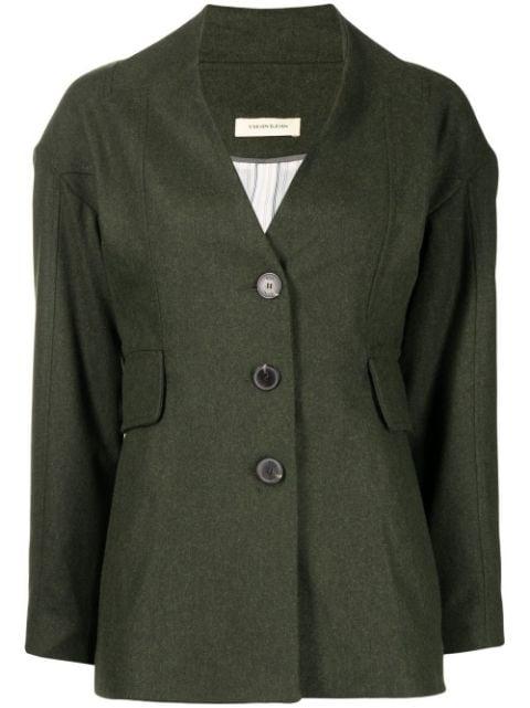single-breasted collarless blazer by 0711