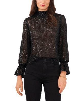 Women's Long Sleeve Sequin Drape Back Blouse by 1.STATE