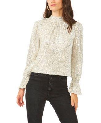 Women's Long Sleeve Sequin Drape Back Blouse by 1.STATE
