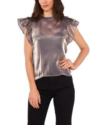 Women's Short Flutter Sleeve Crew Neck Blouse by 1.STATE