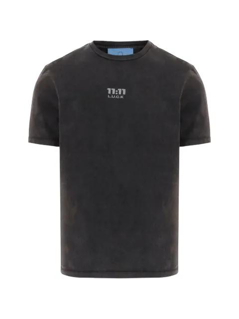 logo-print cotton T-shirt by 11 11 L.U.C.K.