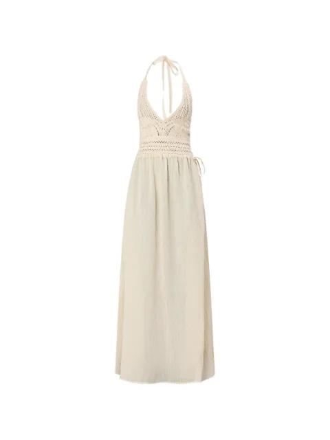 crochet-knit smocked dress by 120% LINO