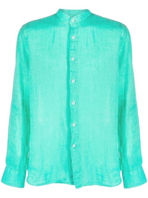 mandarin-collar long-sleeve linen shirt by 120% LINO