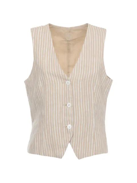 vertical-stripe V-neck waistcoat by 120% LINO