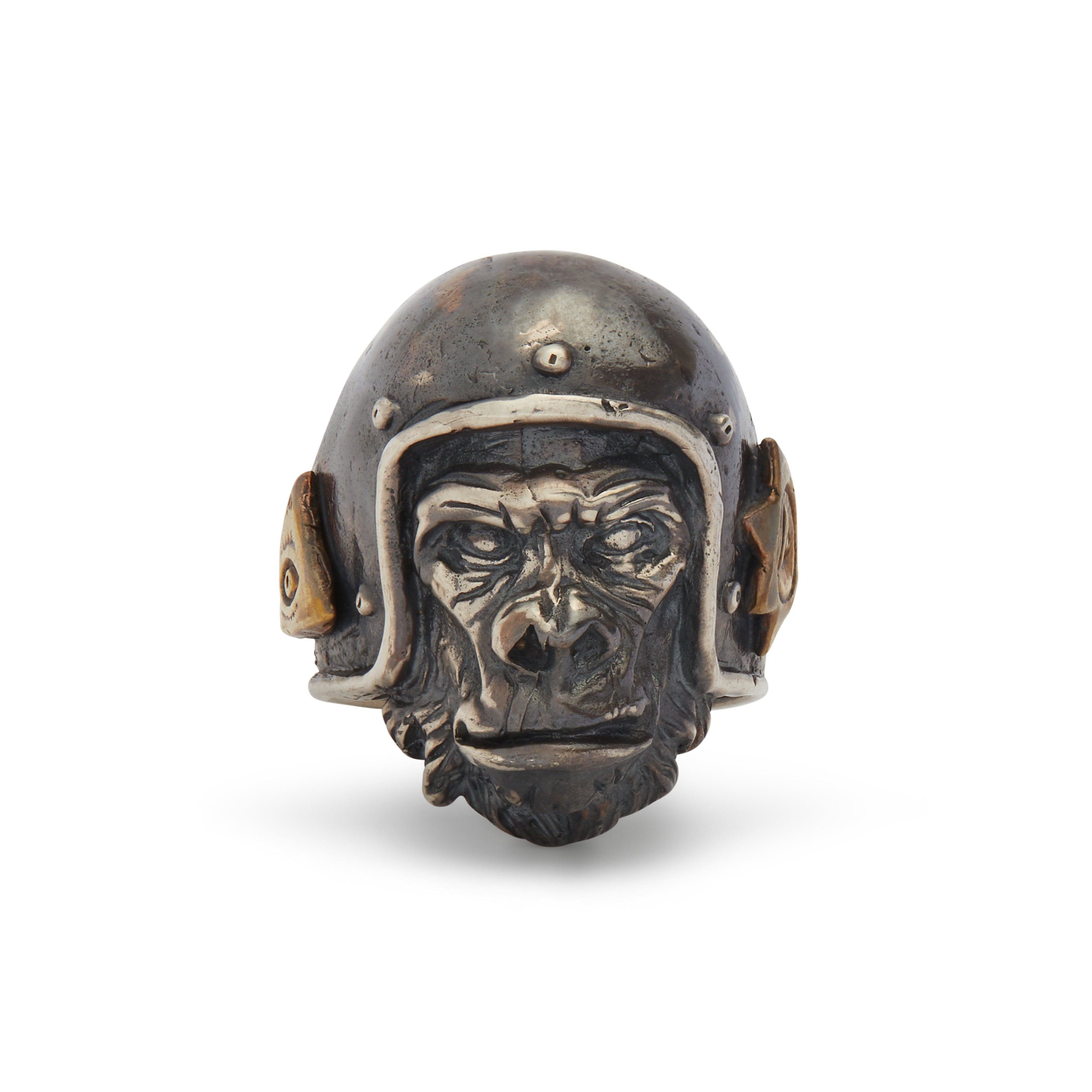 13 Lucky Monkey - Men's Chimp Rider Ring - (Silver) by 13 LUCKY MONKEY