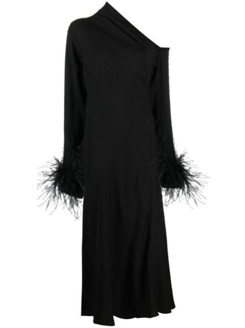 feather-trim one-shoulder dress by 16 ARLINGTON