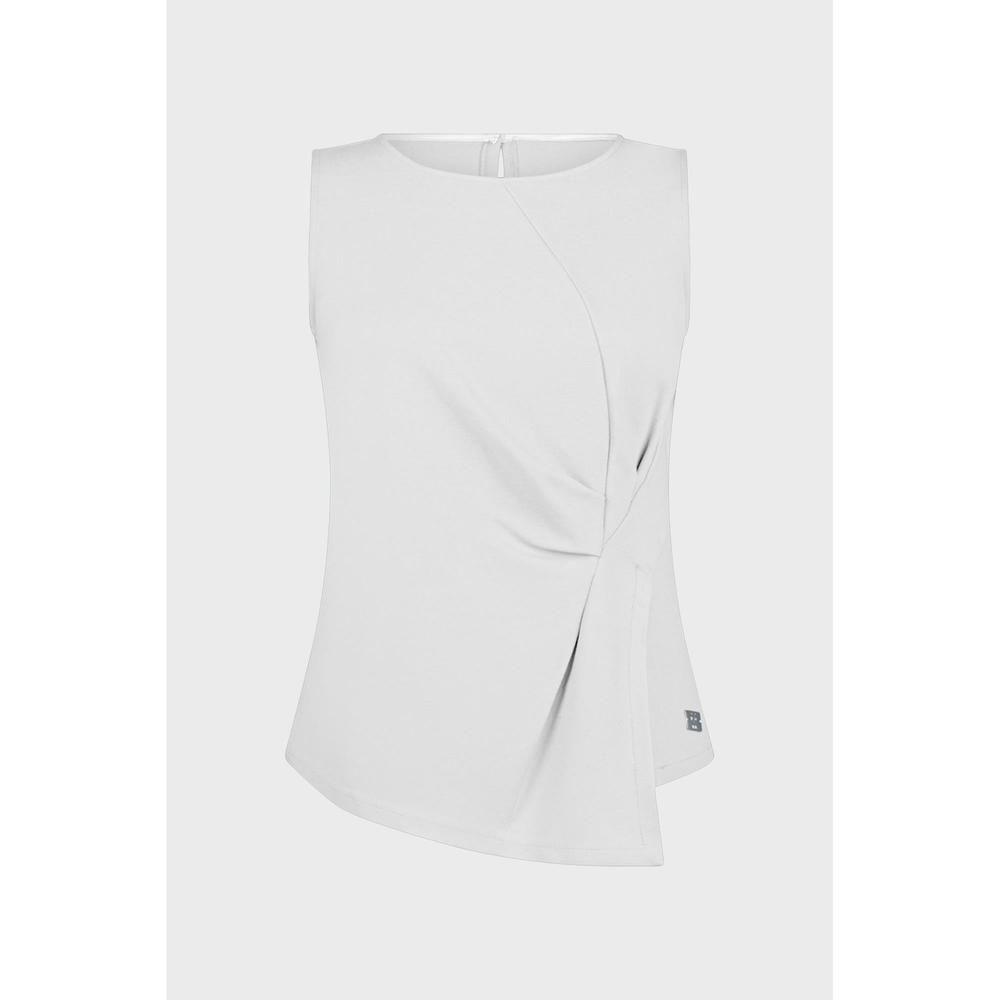 Sleeveless Crew Neck Top with Drape Detail Wo - White Blouses by 19V69 ITALIA
