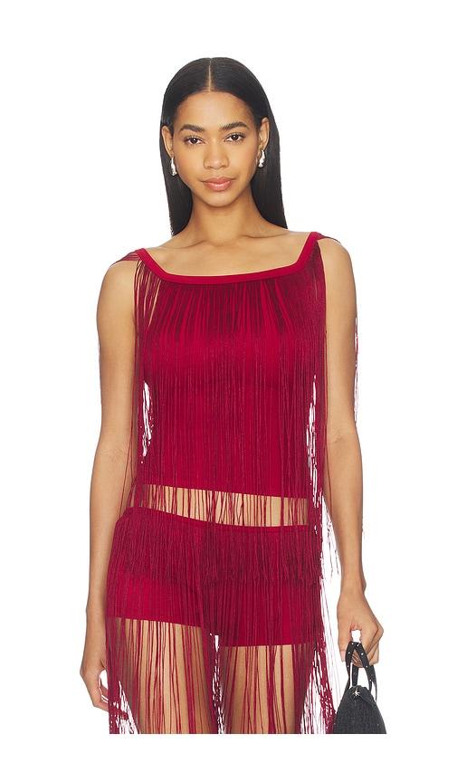 1XBLUE Long Fringe Tank Top in Red by 1XBLUE