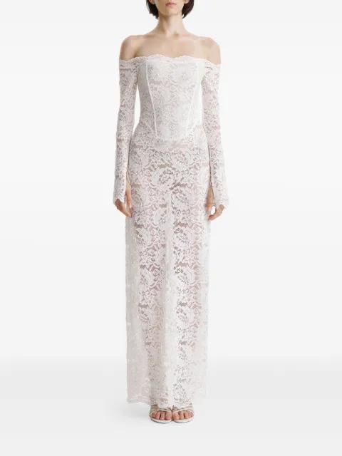lace corset off-shoulder maxi dress by 2310 STUDIO