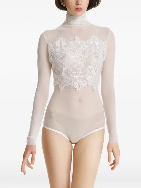 lace-panelled high-neck bodysuit by 2310 STUDIO