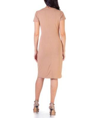Faux Wrap over Dress with Cap Sleeves by 24SEVEN COMFORT APPAREL
