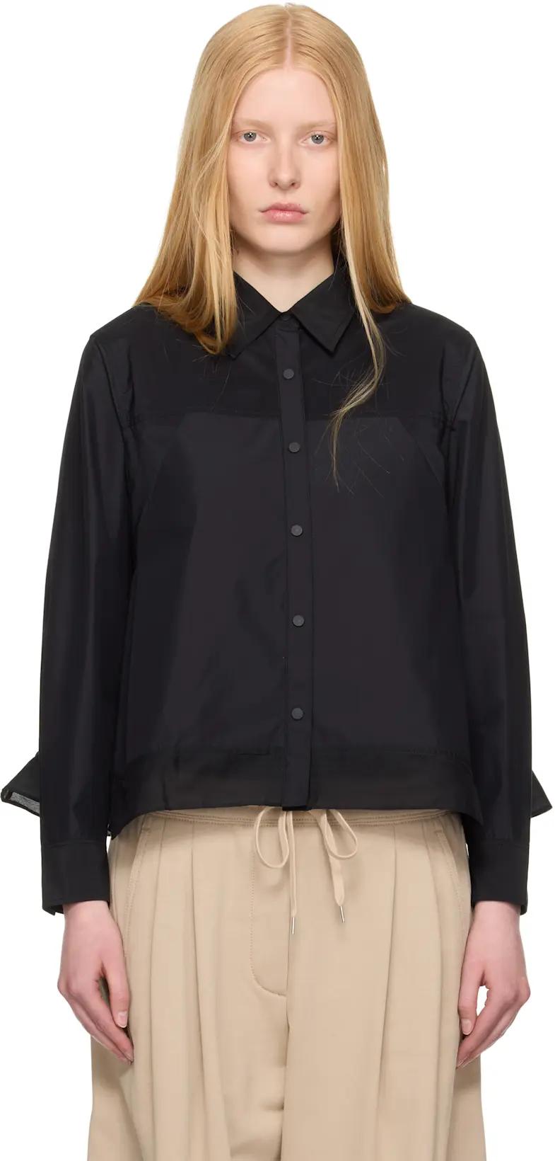 Black Long Sleeve Flounce Hem Shirt by 3.1 PHILLIP LIM