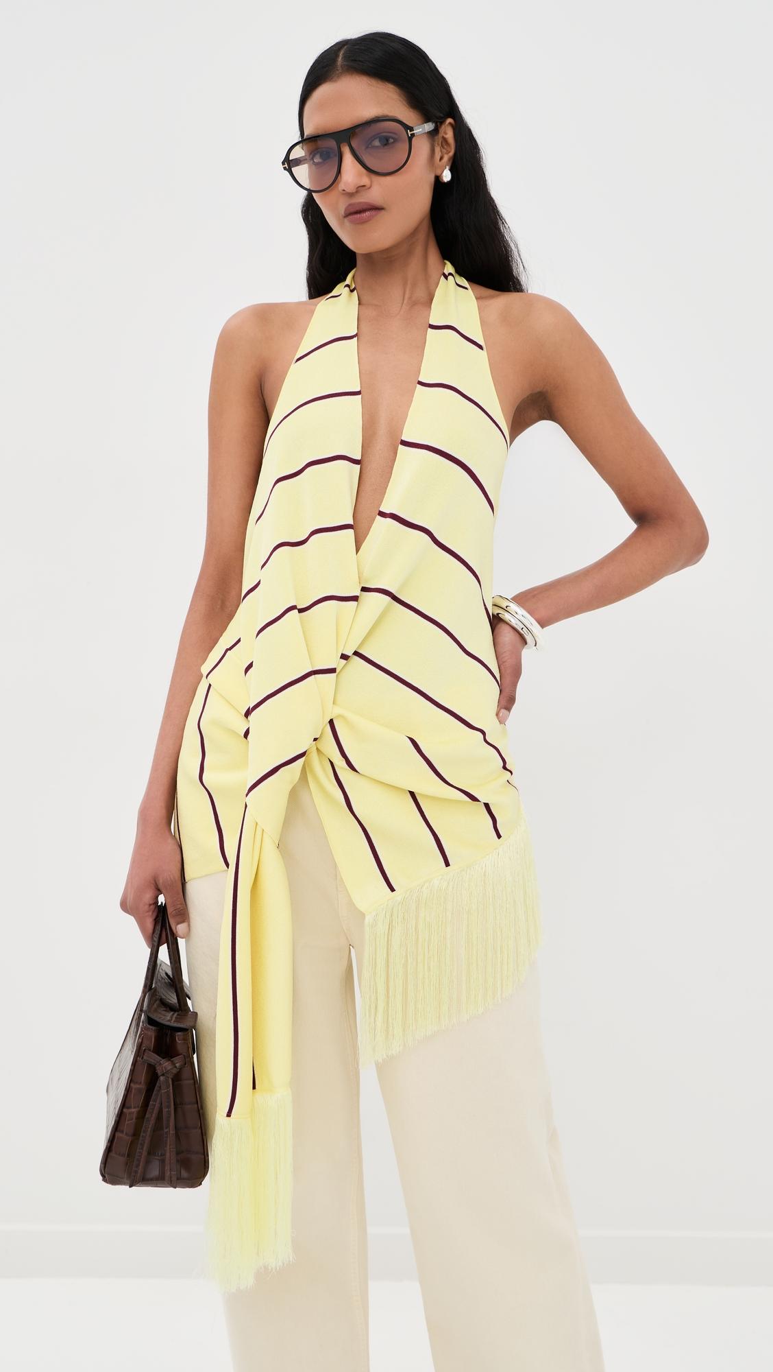 Draped Stripe Halter Top with Fringe by 3.1 PHILLIP LIM