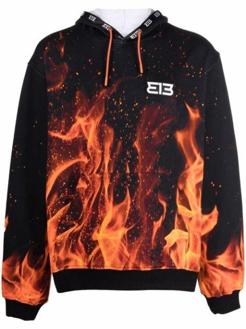 flame-print pullover hoodie by 313 WORLDWIDE