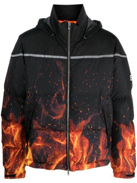 flame-print hoodied padded jacket by 313