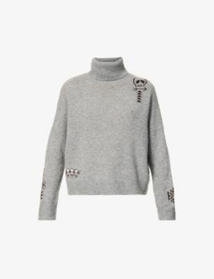 Florence skull-print roll neck cashmere jumper by 360 CASHMERE