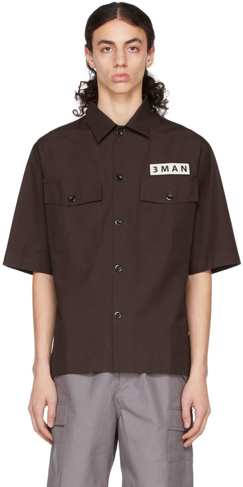 Brown Cotton Shirt by 3MAN