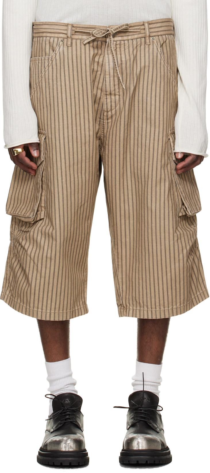 Beige Camo Stripe Bermudas Cargo Shorts by 424