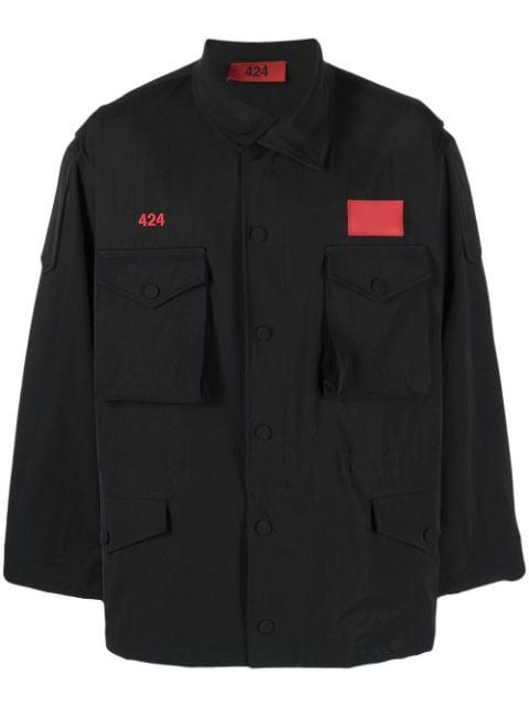 asymmetric logo-patch shirt jacket by 424