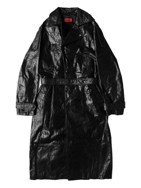 belted leather trench coat by 424