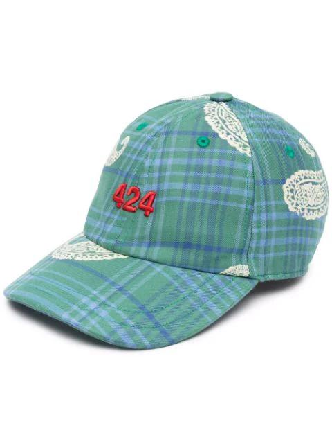 checked logo-embroidered cap by 424