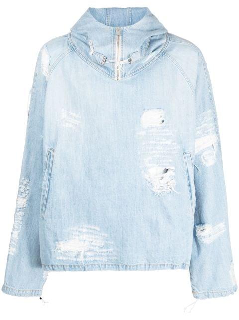 distressed cotton hoodied jacket by 424