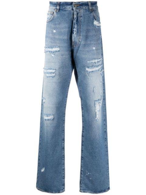 distressed straight-leg jeans by 424