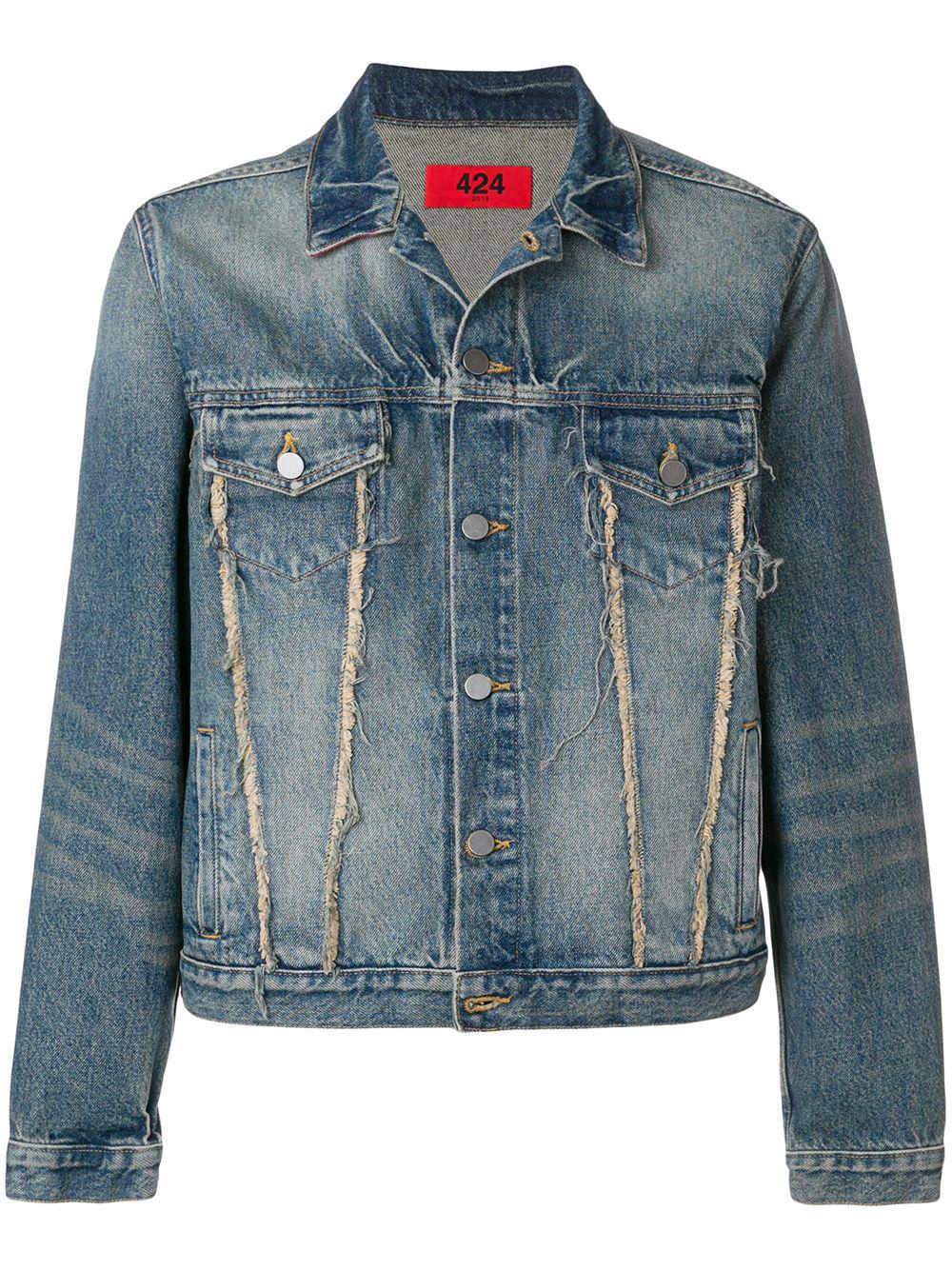frayed detail denim jacket by 424