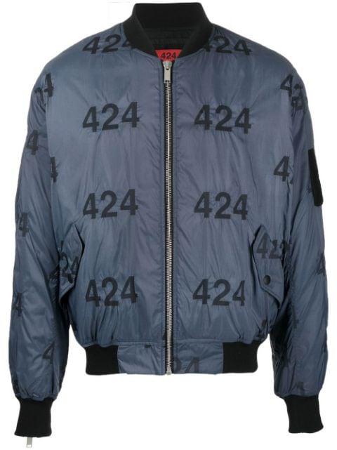 logo-print quilted bomber jacket by 424