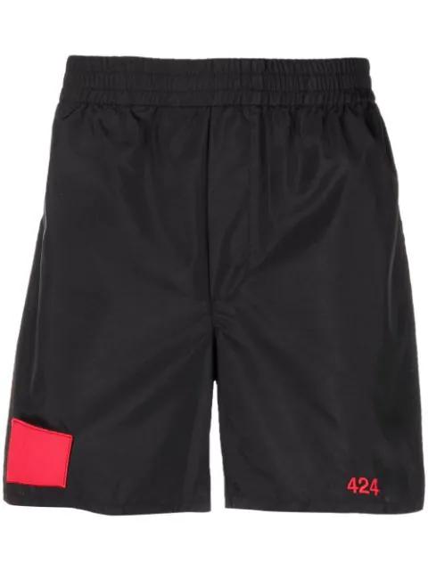 patch-detail track shorts by 424