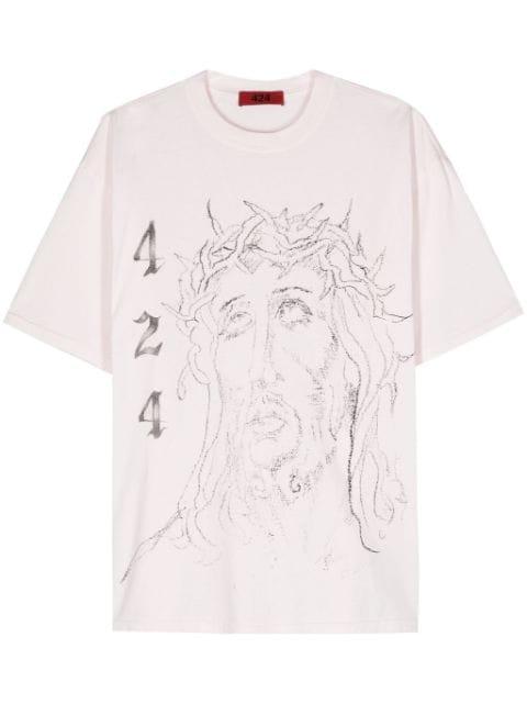 sketch-print cotton T-shirt by 424