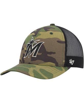 Men's Camo Miami Marlins Trucker Snapback Hat by '47 BRAND