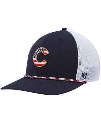 Men's Navy, White Chicago Cubs Flag Fill Trucker Snapback Hat by '47 BRAND
