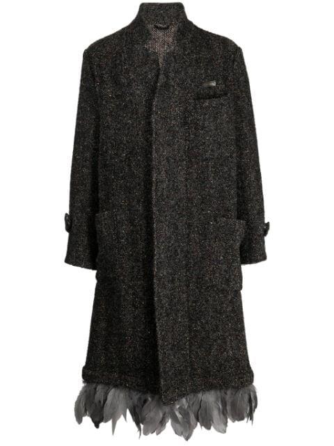 feather-trim bouclé single-breasted coat by 4SDESIGNS