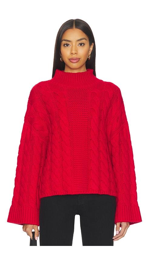 525 America Adalynn Oversized Chunky Cable Mock Neck Pullover in Red by 525 AMERICA