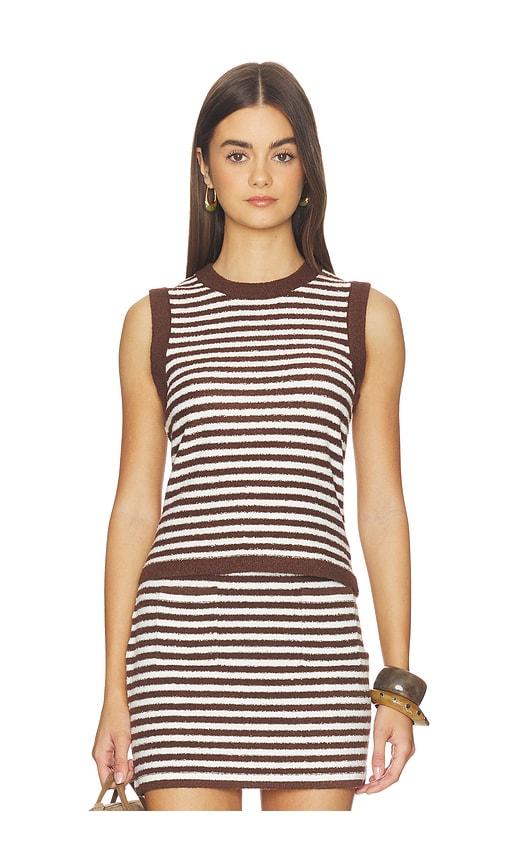 525 America Alessia Teddy Stripe Crew Neck Tank in Chocolate by 525 AMERICA