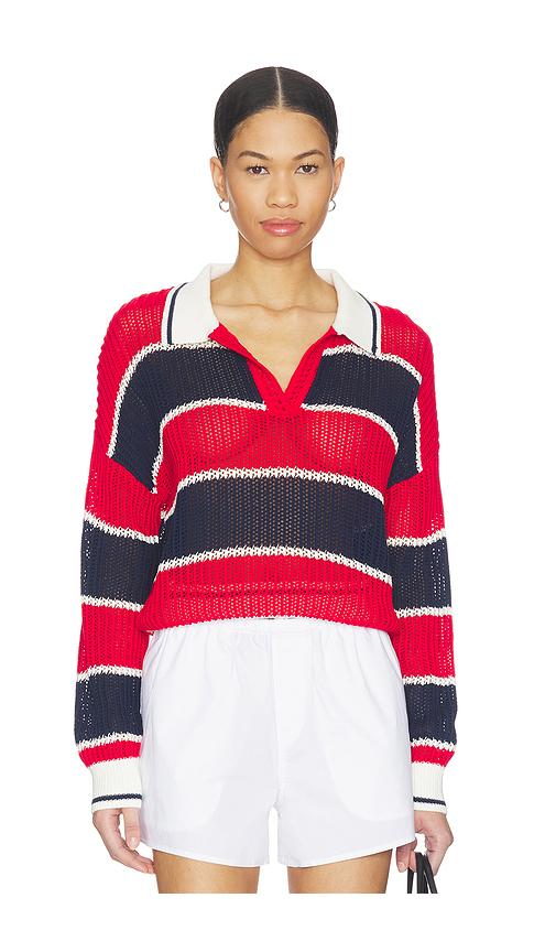 525 America Alexa Rugby Stripe Polo Pullover in Red,Navy by 525 AMERICA