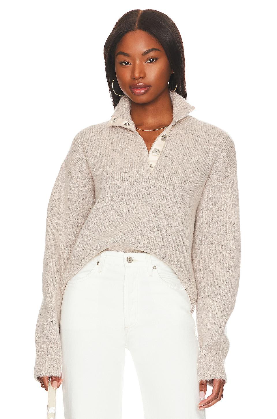 525 America Boxy Snap Front Henley in Beige by 525 AMERICA