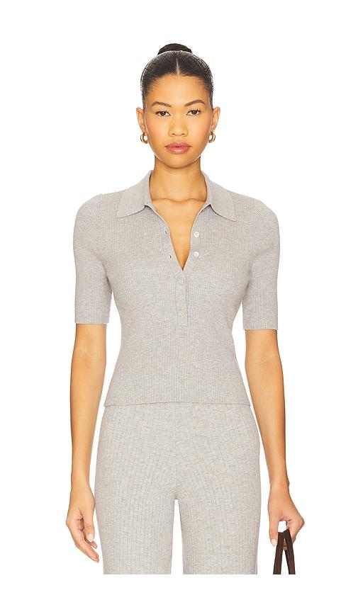 525 America Ginny Short Sleeve Polo Collar Top in Light Grey by 525 AMERICA