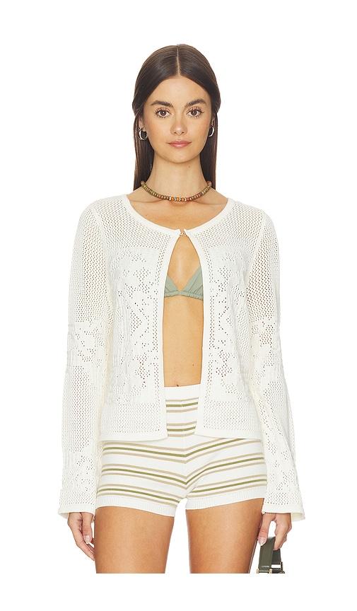 525 America Marigold Mesh Stitch Sweater Jacket in Ivory by 525 AMERICA