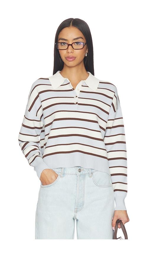 525 America Seraphina Cropped Rugby Pullover in White,Baby Blue by 525 AMERICA