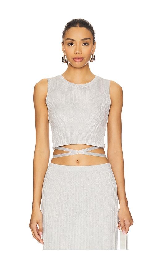 525 America Stevie Cropped Lurex Tie Tank in Metallic Silver by 525 AMERICA
