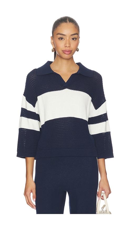 525 America Zuri Johnny Collar Mesh Rugby Pullover in Navy,White by 525 AMERICA