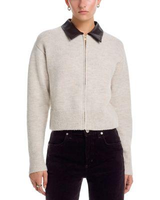 Faux Leather Collar Zip Up Cardigan by 525 AMERICA
