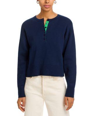 Genevieve Solid Drop Shoulder Henley Sweater by 525 AMERICA