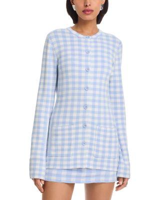 Gingham Juniper Elongated Fitted Cardigan by 525 AMERICA