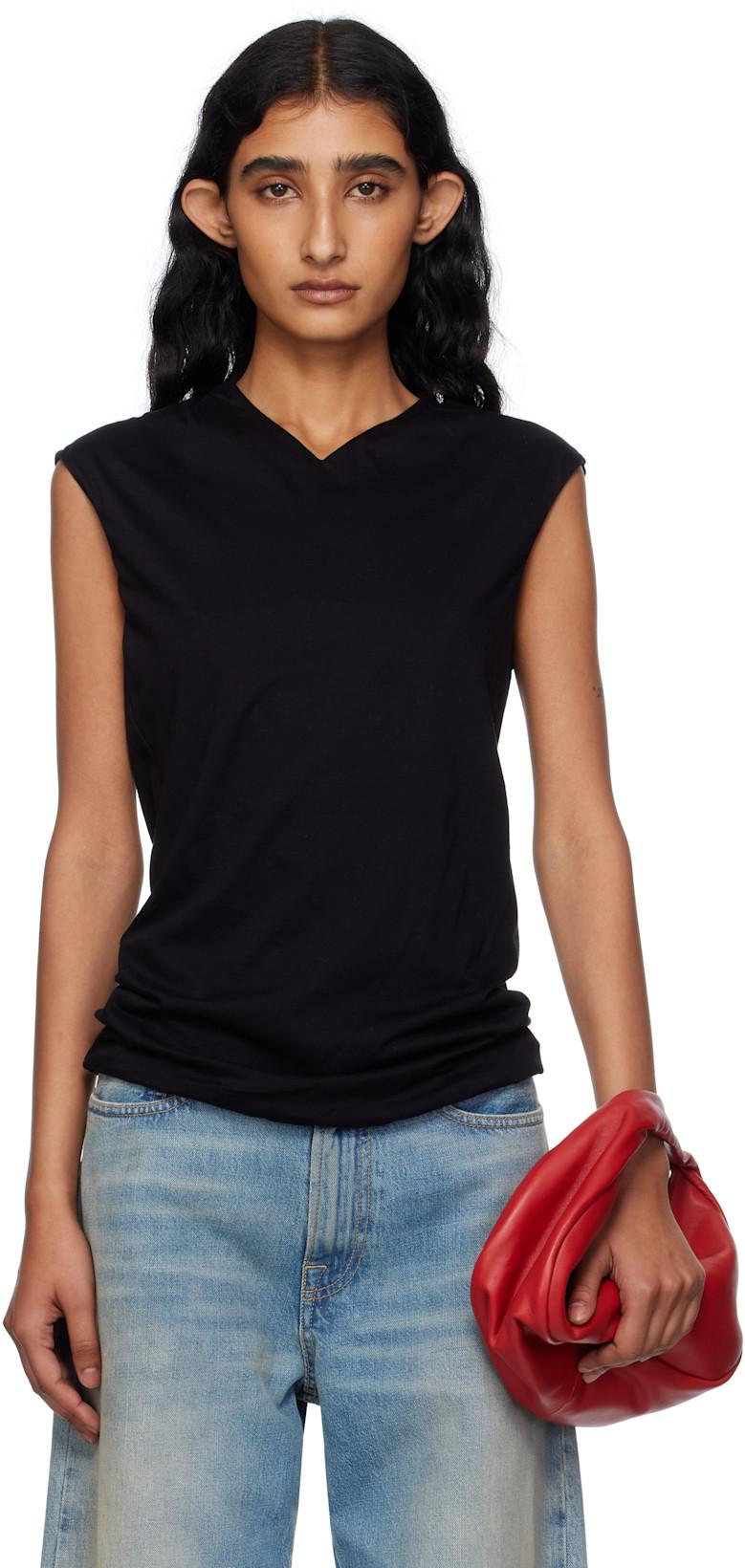 Black High V Tank Top by 6397