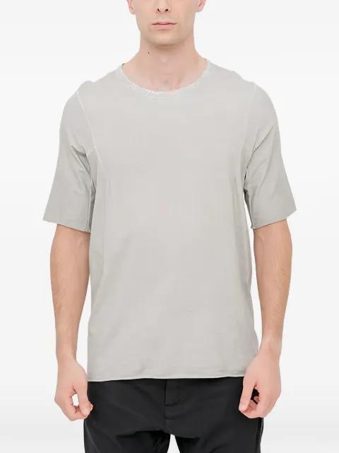 leather-trimmed raw-cut t-shirt by 69 BY ISAAC SELLAM