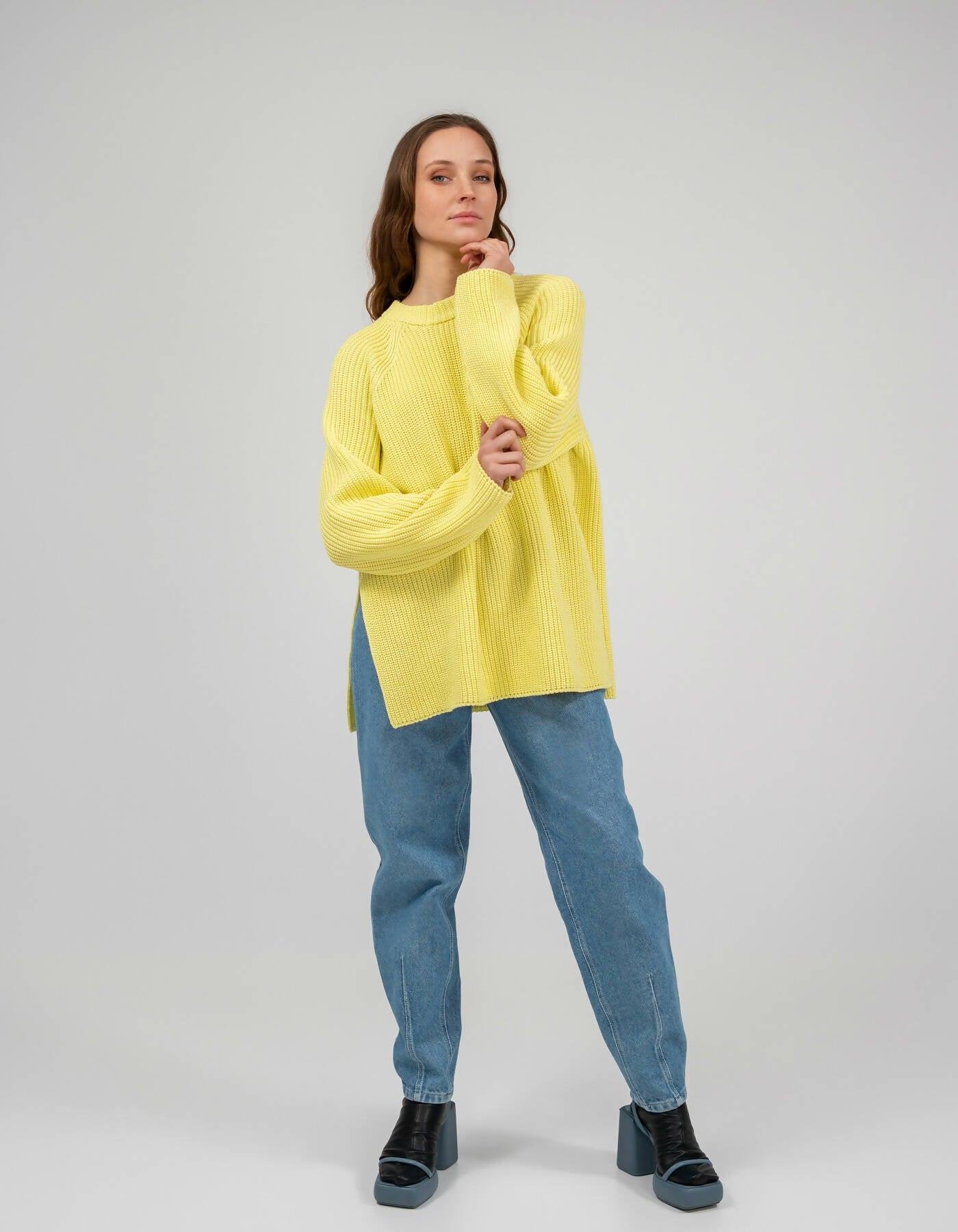 Slit Sweater Yellow by 7/11 SEVEN ELEVEN